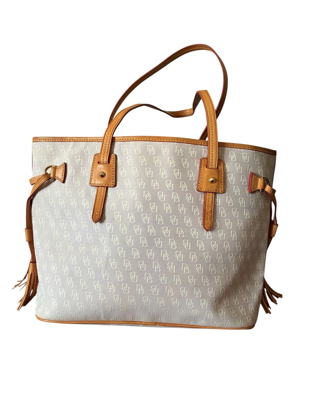 Dooney & Bourke Tan Trim Cream Monogram Tote